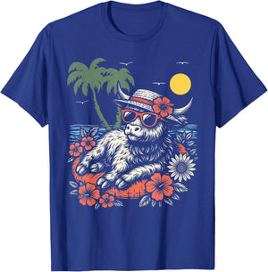 Cute Cow Beach Floatie Highland Cattle Summer Vibes T-Shirt - T-Shirt | Royal