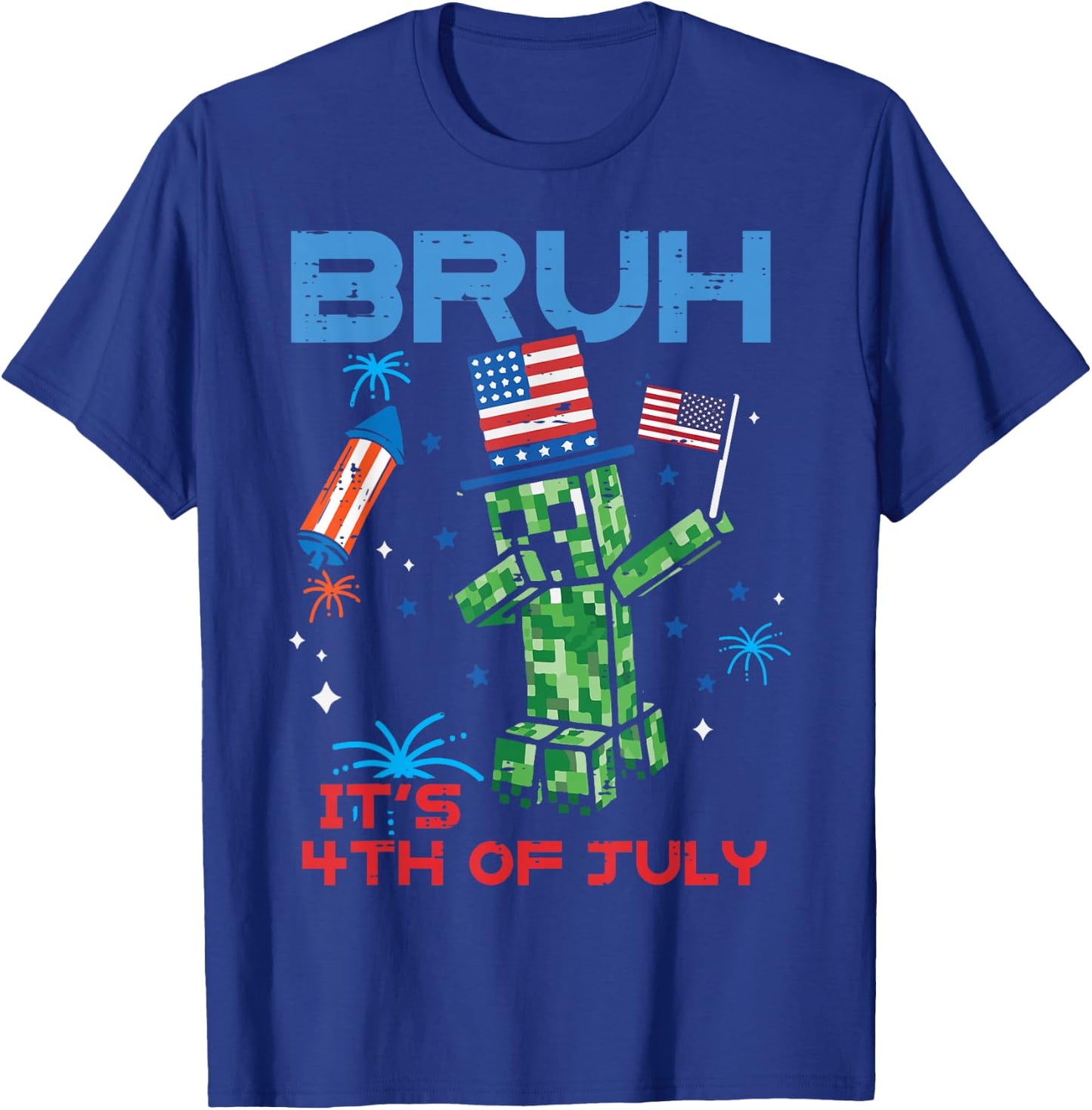 Bruh Its 4th of July Pixel Dab Gaming Gamer Boy Kids Youth T-Shirt - T-Shirt | Royal