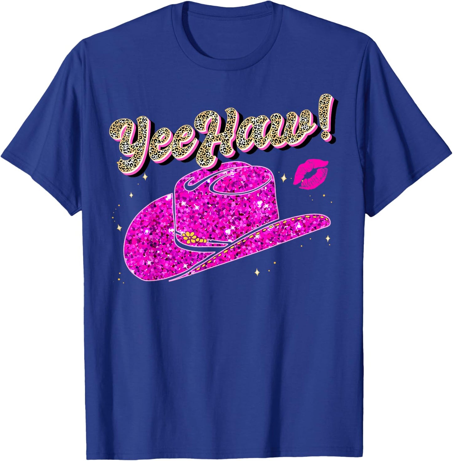 Yee Haw Howdy Pink Cowgirl Leopard Hat Yeehaw Women Girls T-Shirt - T-Shirt | Royal
