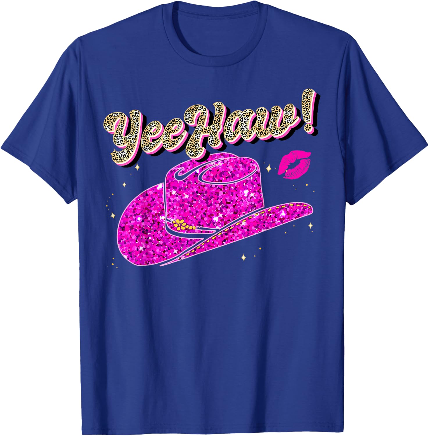 Yee Haw Howdy Pink Cowgirl Leopard Hat Yeehaw Women Girls T-Shirt - T-Shirt | Royal