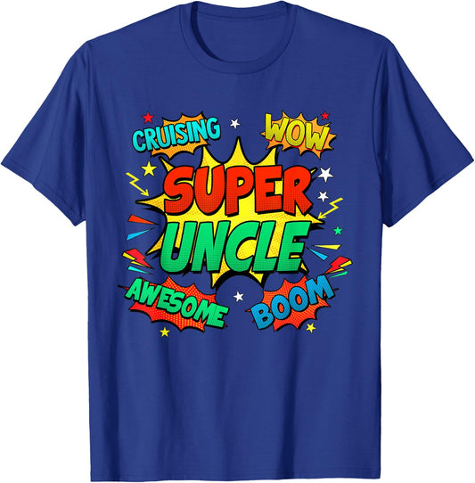 Superhero Uncle Costume Comic Book Birthday T-Shirt - T-Shirt | Royal