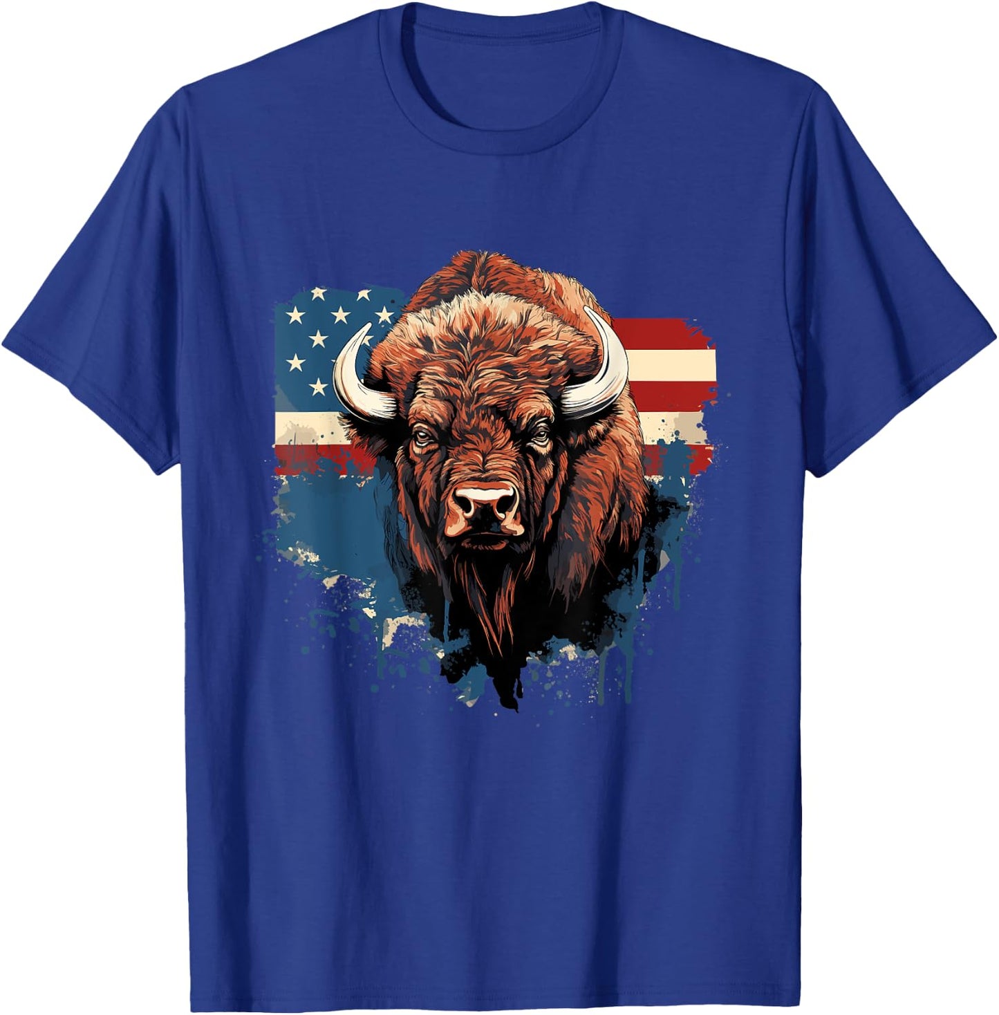 Vintage Bison American Flag Buffalo Animal Men Women Kids T-Shirt - T-Shirt | Royal