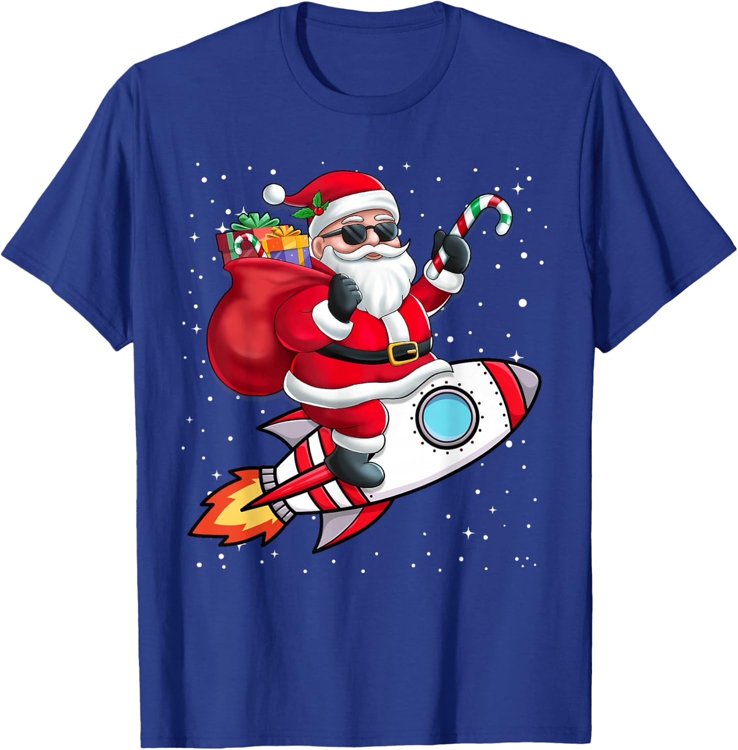 Santa Claus Riding A Space Rocket Christmas Boy Girl Kids T-Shirt - T-Shirt | Royal