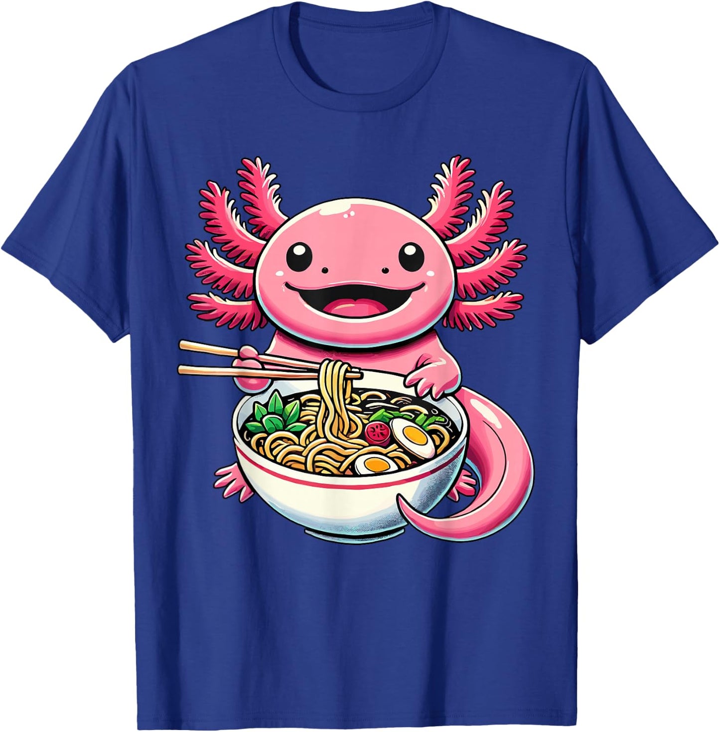 Kawaii Axolotl Eating Ramen Noodles Axolotl T-Shirt - T-Shirt | Royal