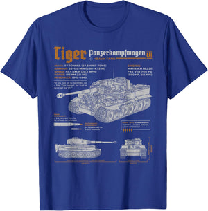 Tiger Tank Panzer PzKpfw VI World War 2 Blueprint T-Shirt - T-Shirt | Royal