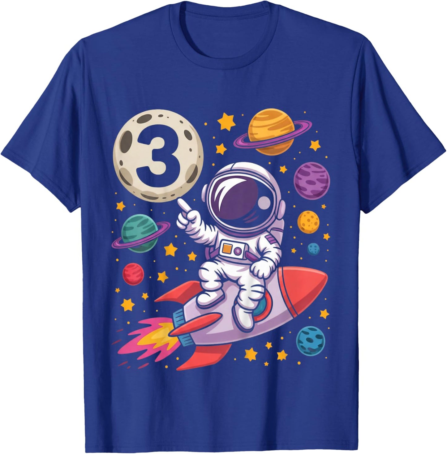 Kids 3rd Birthday Astronaut Galaxy Space 3 Three Birthday Boy T-Shirt - T-Shirt | Royal