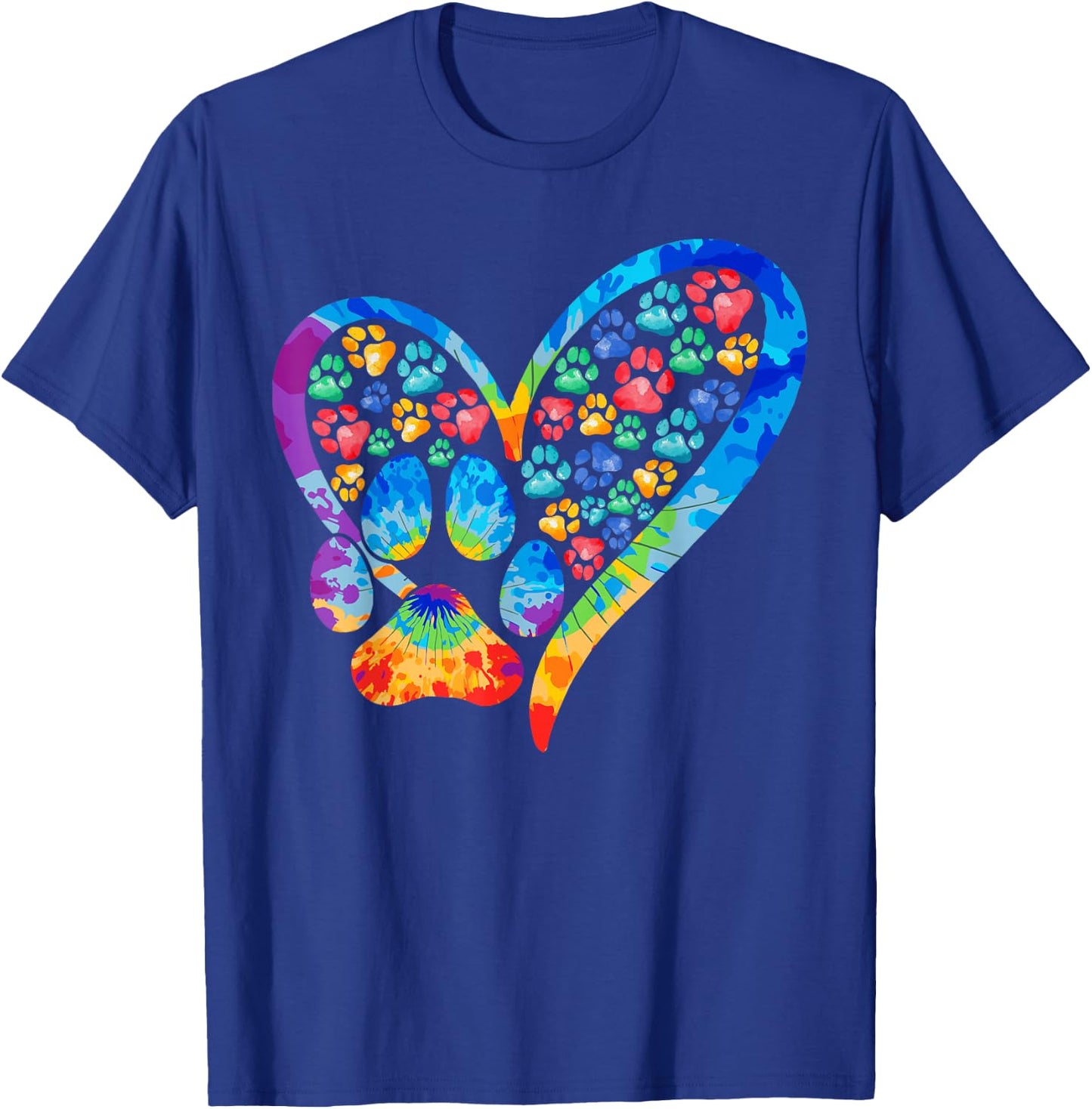 Tie Dye Love Dog Paw Print Heart Animal Lover T-Shirt - T-Shirt | Royal