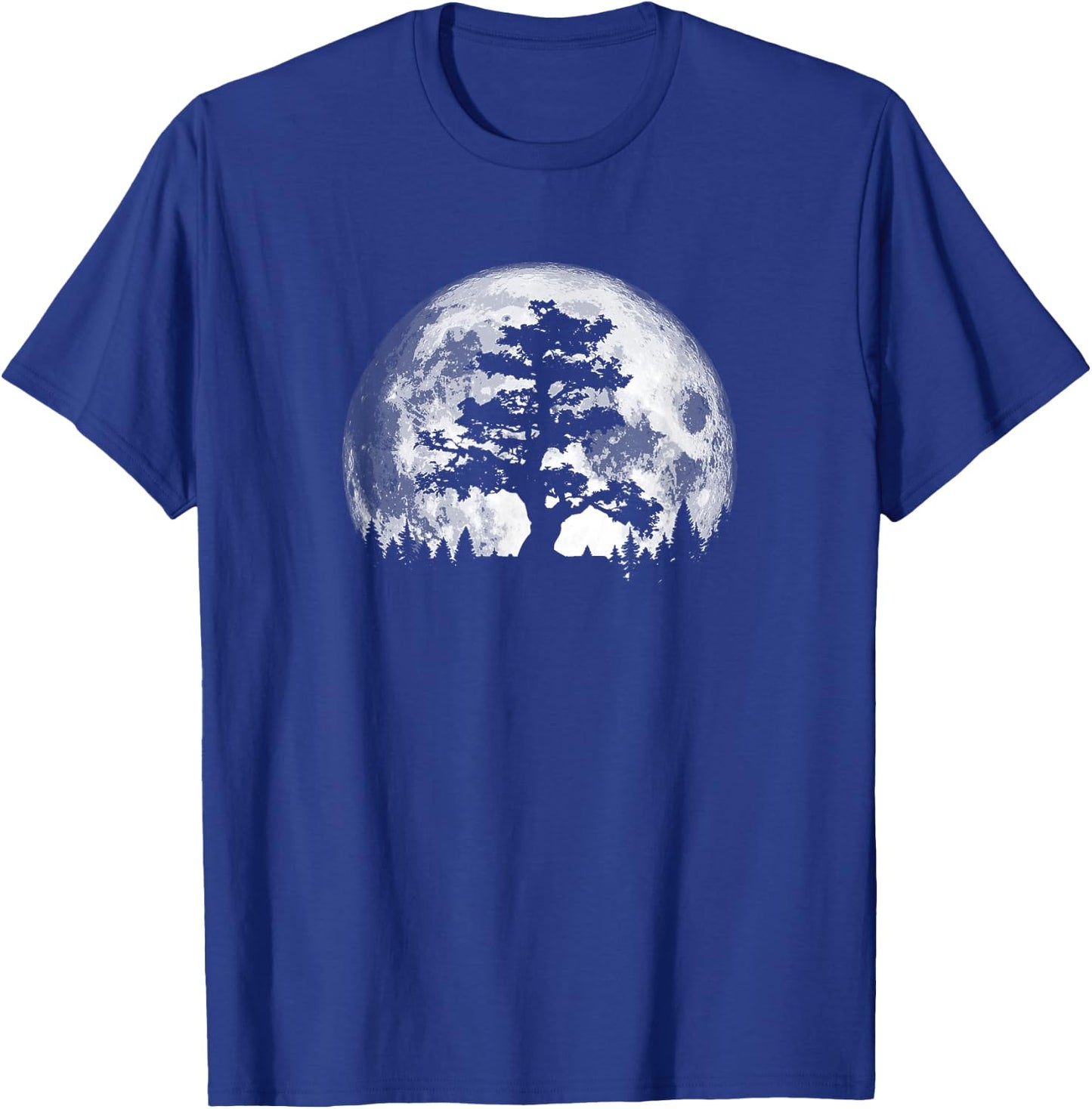 Retro full moon and minimalist pine tree vintage graphic T-Shirt - T-Shirt | Royal