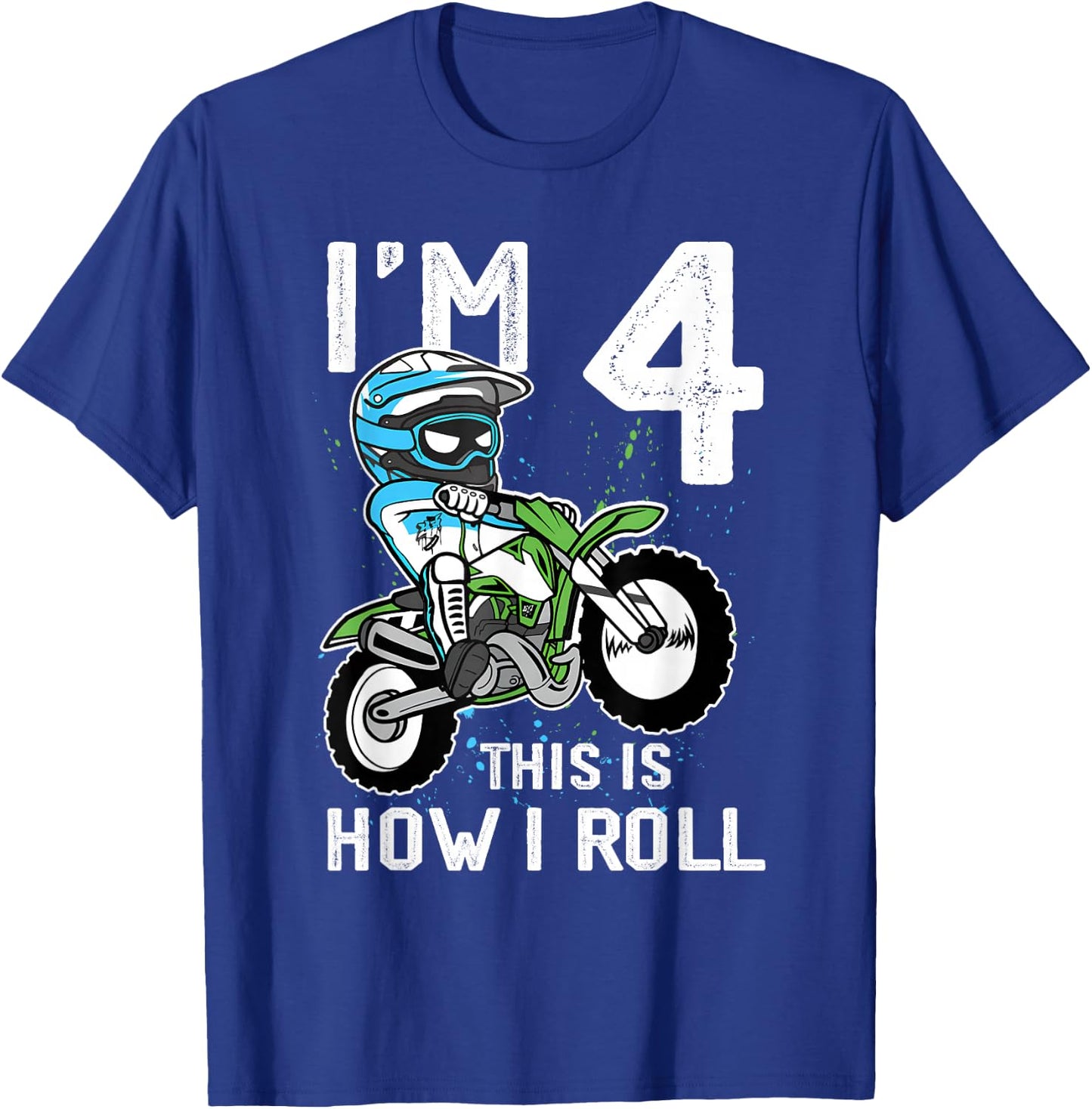 4th Birthday Motorcycle Dirt Bike Birthday 4 Year Old Boy T-Shirt - T-Shirt | Royal