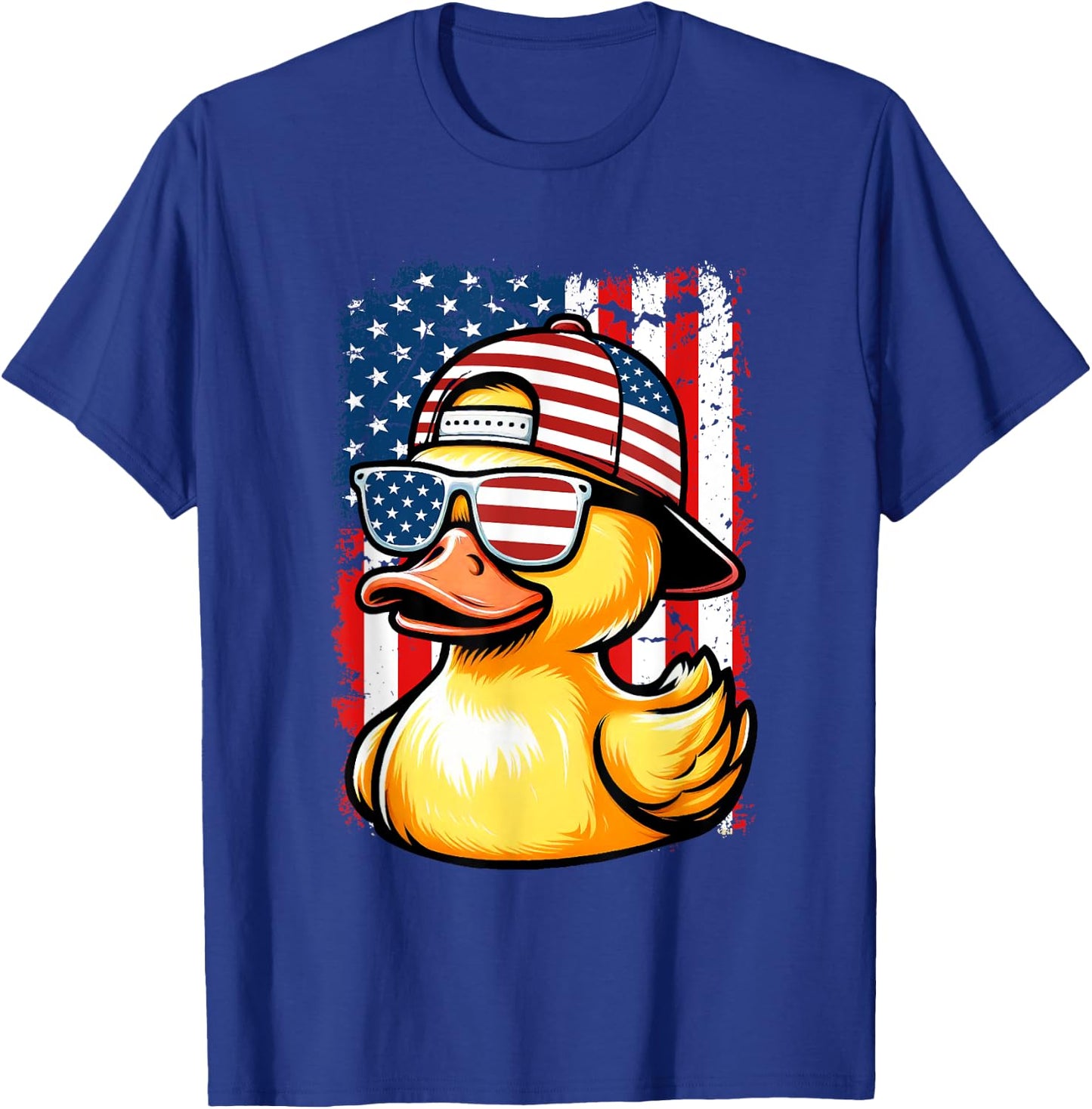 Rubber Duck American Flag 4th Of July Funny Sunglasses Duck Women Kids Men T-Shirt - T-Shirt | Royal