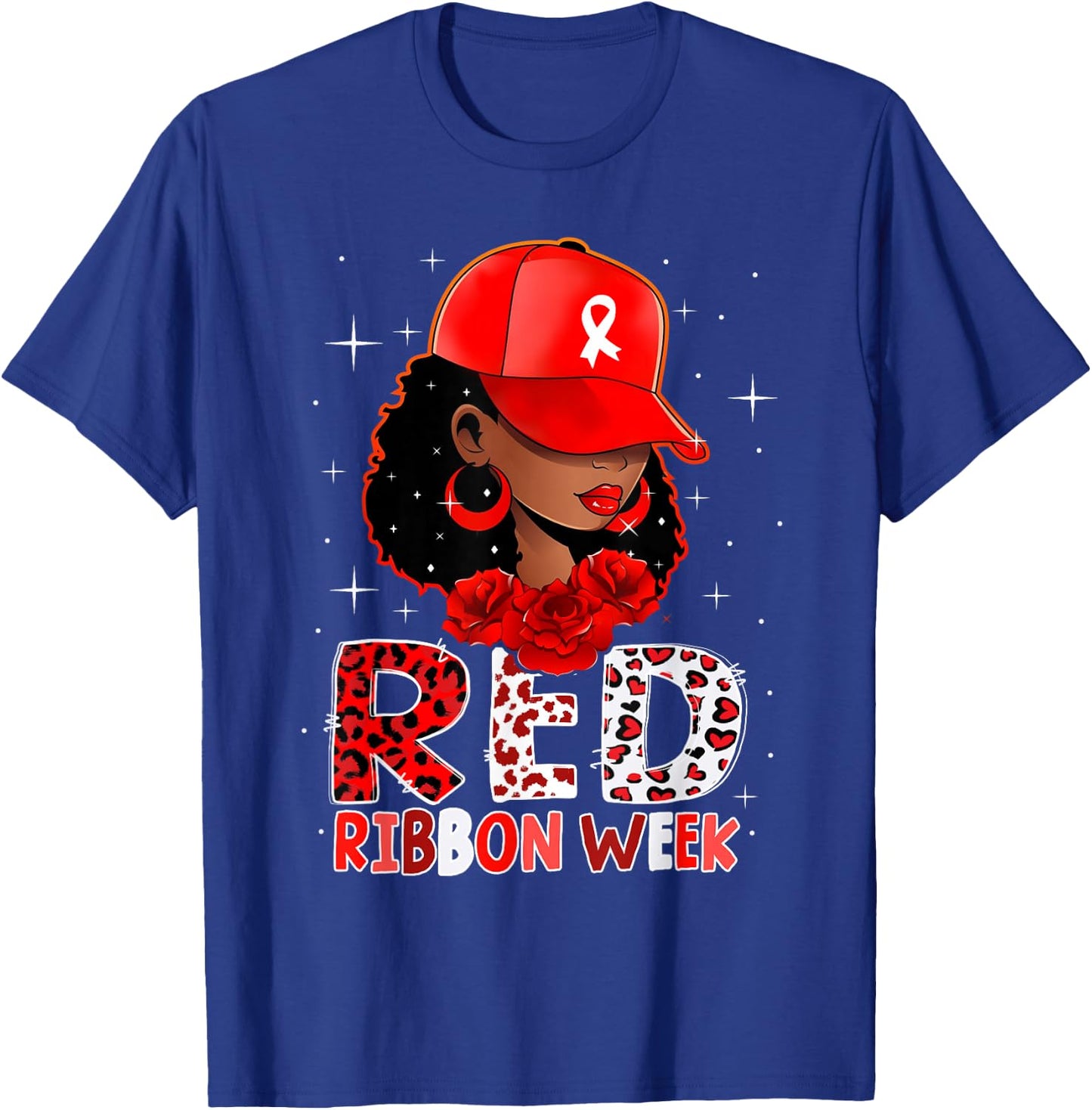 Black Girl Red Ribbon Week Leopard We Wear Red for Awareness T-Shirt - T-Shirt | Royal