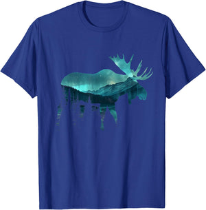 Moose Northern Light Winter Hiking Alaska Nature Lover T-Shirt - T-Shirt | Royal
