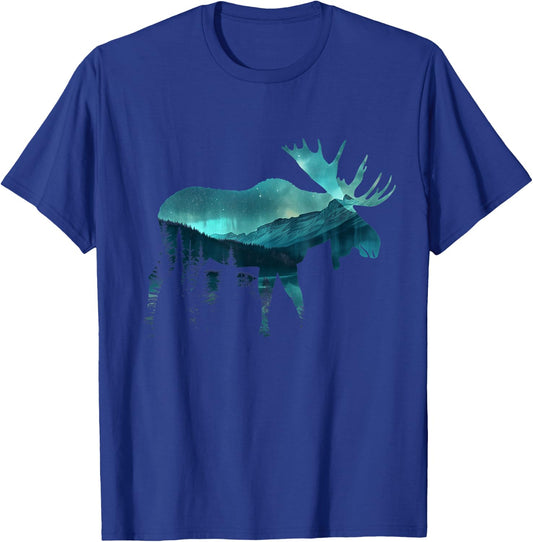 Moose Northern Light Winter Hiking Alaska Nature Lover T-Shirt - T-Shirt | Royal