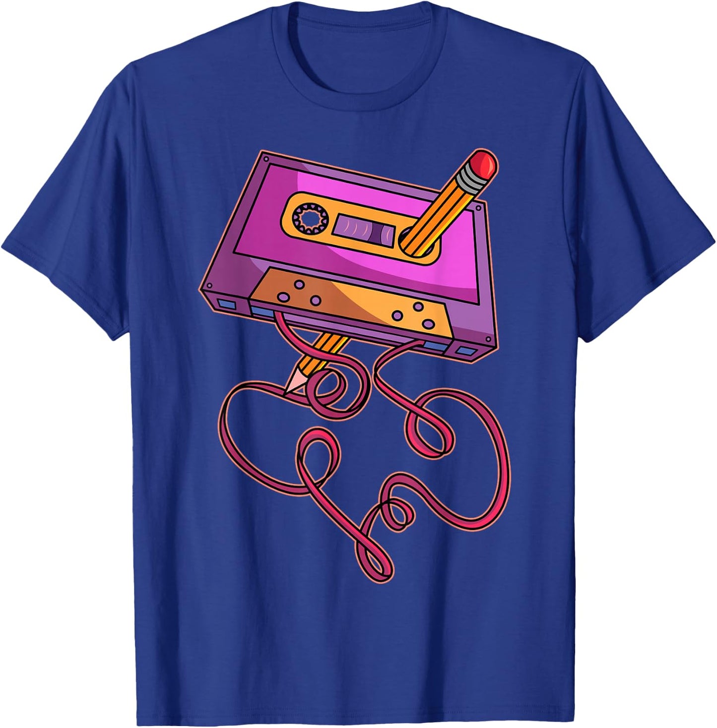 80s Cassette Tape Pencil 1980s Retro Vintage Throwback Music Short Sleeve T-Shirt - T-Shirt | Royal