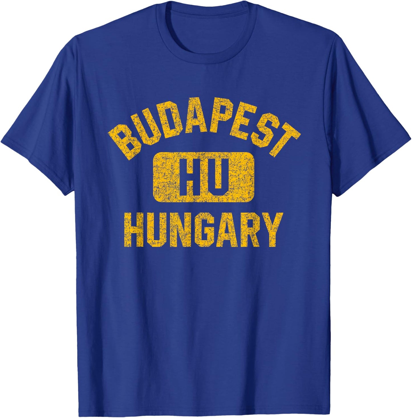 Budapest Hungary Gym Style Distressed Amber Print T-Shirt - T-Shirt | Royal