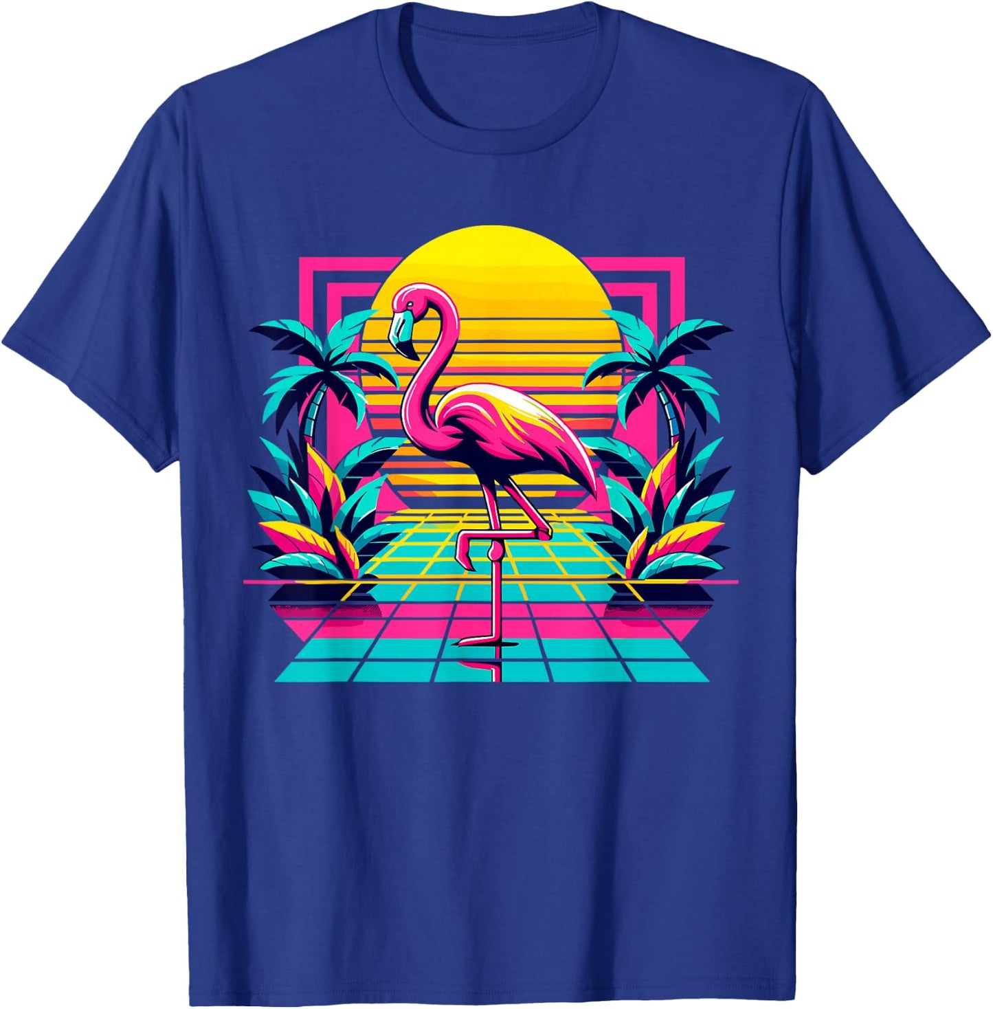 Pink Flamingo Palm Trees Tropical Summer T-Shirt - T-Shirt | Royal