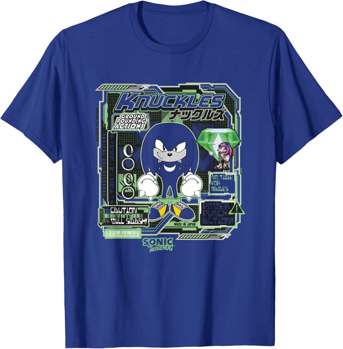 Sonic The Hedgehog Knuckles Vintage Kanji Poster T-Shirt - T-Shirt | Royal