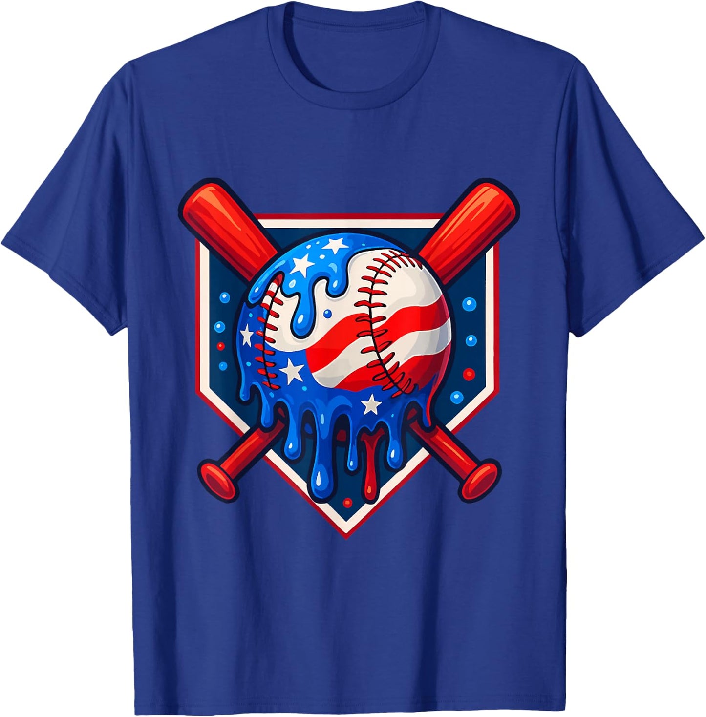 Funny America Baseball Drip Ice Cream 4th Of July US Flag T-Shirt - T-Shirt | Royal