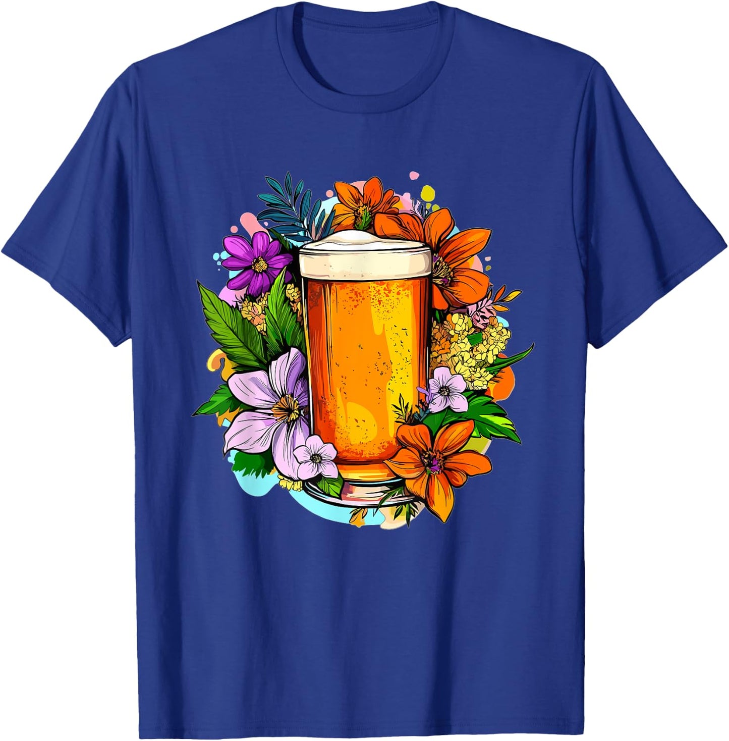 Craft Beer With Colorful Flowers Around T-Shirt - T-Shirt | Royal