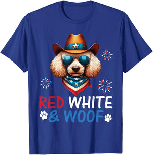 Poodle Cowboy Costume Fireworks Independence Red White Woof T-Shirt - T-Shirt | Royal