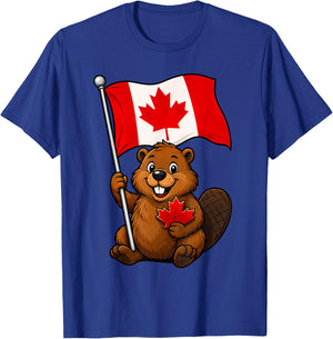 Cute Beaver Flag Patriotic Maple Leaf Canada Day Canadian T-Shirt - T-Shirt | Royal