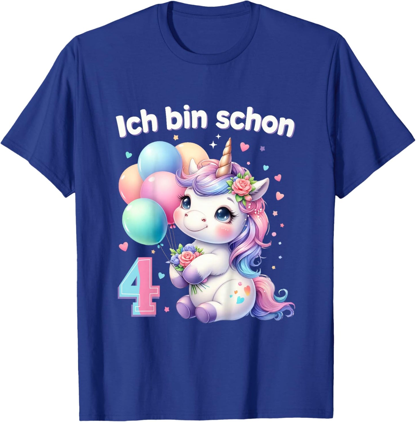 Children's 4th Birthday Girl 4 Years Unicorn Party Outfit Unicorn , black T-Shirt - T-Shirt | Royal