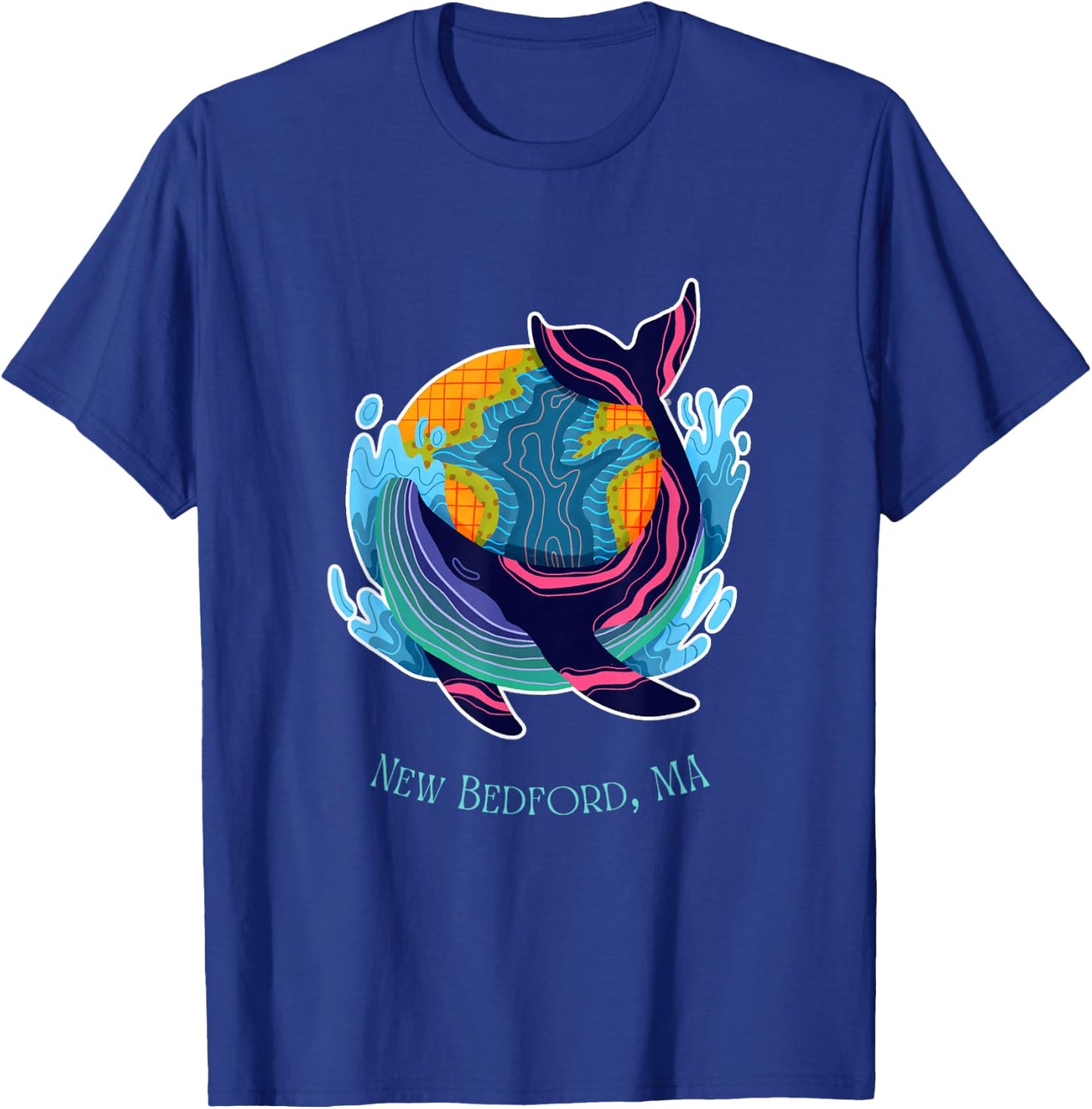 New Bedford, MA Colorful Abstract Indigo Whale Design T-Shirt - T-Shirt | Royal