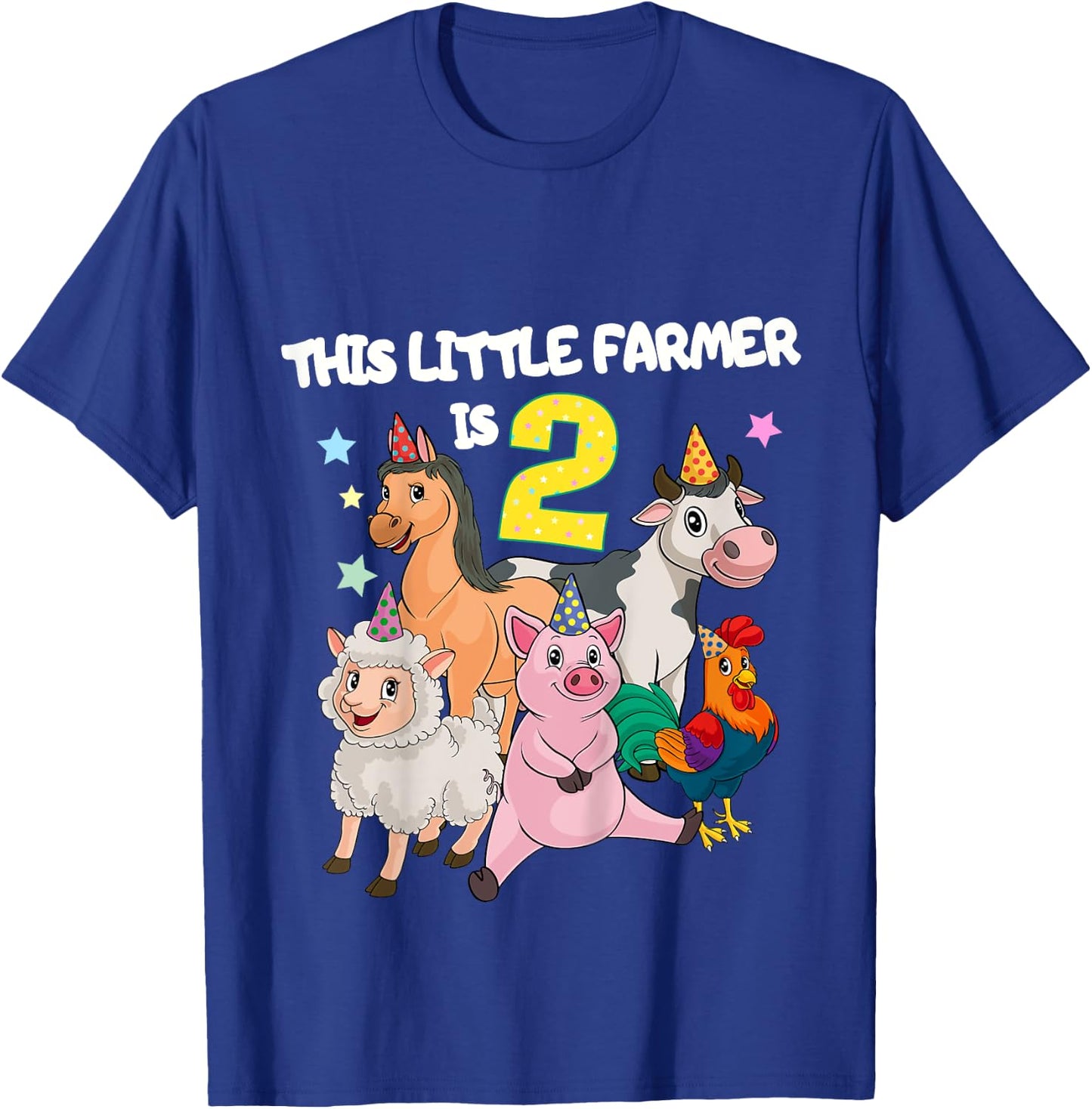Kids Farm 2 Year Old Birthday Outfit Boy Tractor 2nd Birthday T-Shirt - T-Shirt | Royal