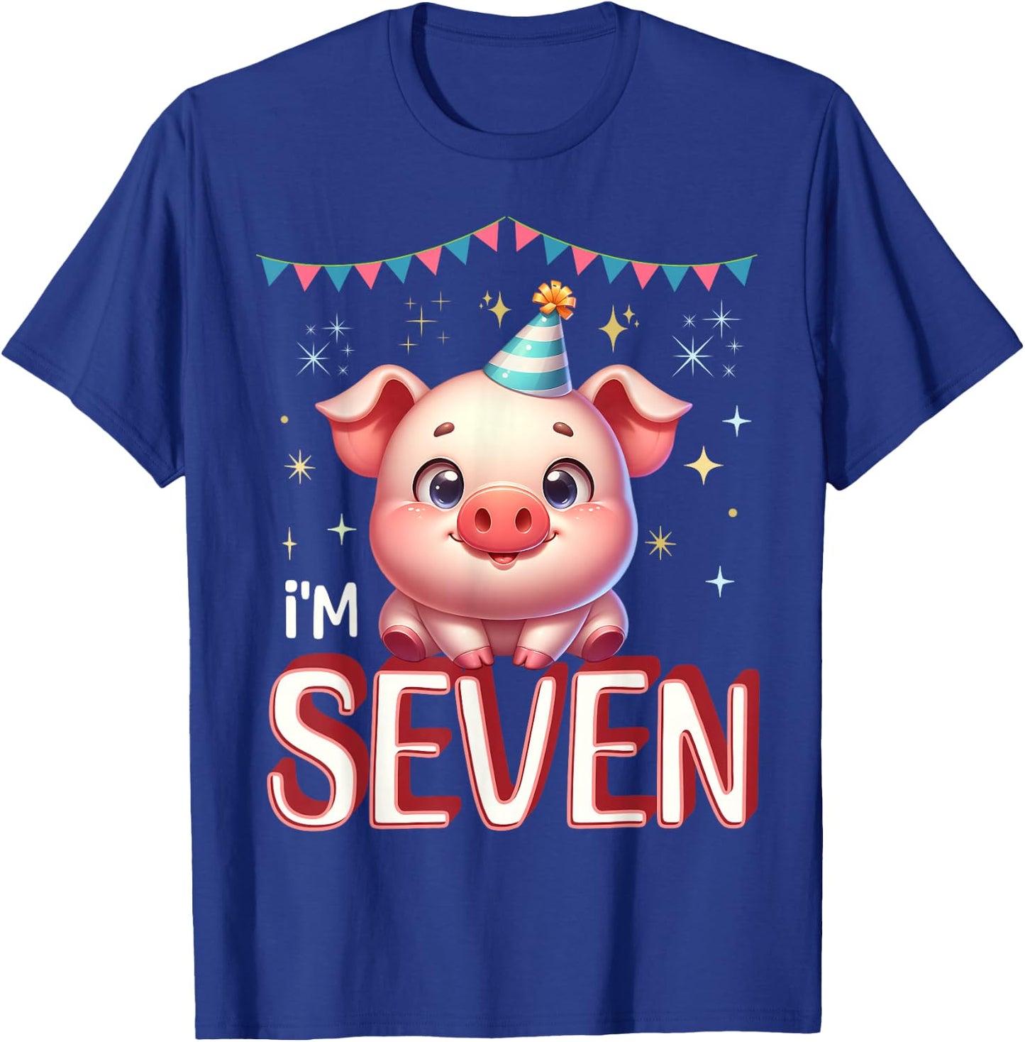 I'm Seven Cute Pig 7 Year old 7th Birthday T-Shirt - T-Shirt | Royal