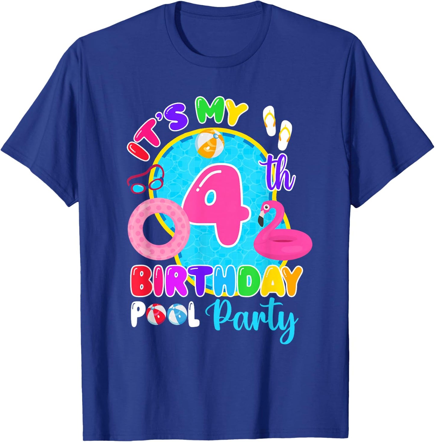It's My 4th Birthday Summer Pool Party 4 Years Old T-Shirt - T-Shirt | Royal