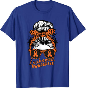 Leukemia Cancer Awareness Leopard Scarf Girl Orange Ribbon T-Shirt - T-Shirt | Royal