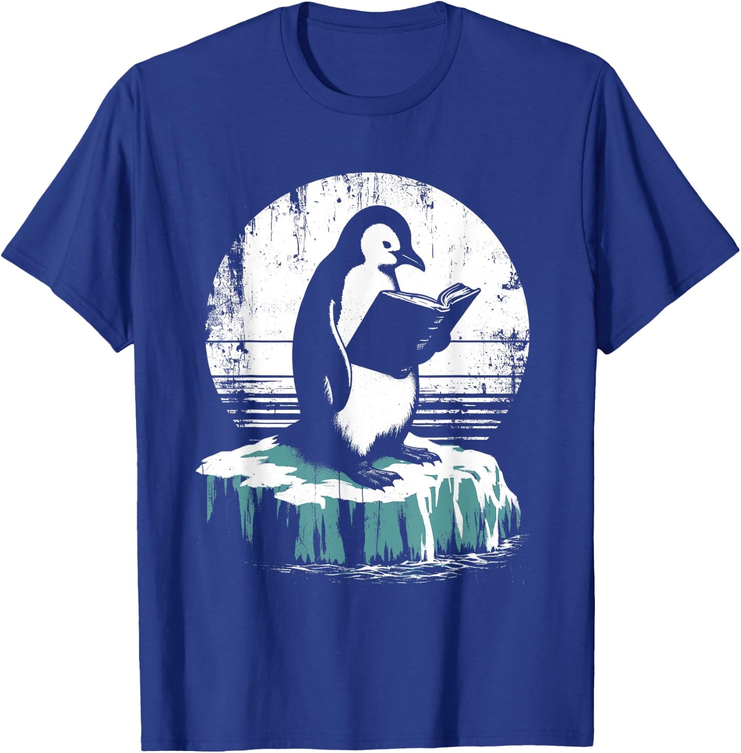Penguin Reading A Book - Vintage Graphic Bookworm Lover T-Shirt - T-Shirt | Royal