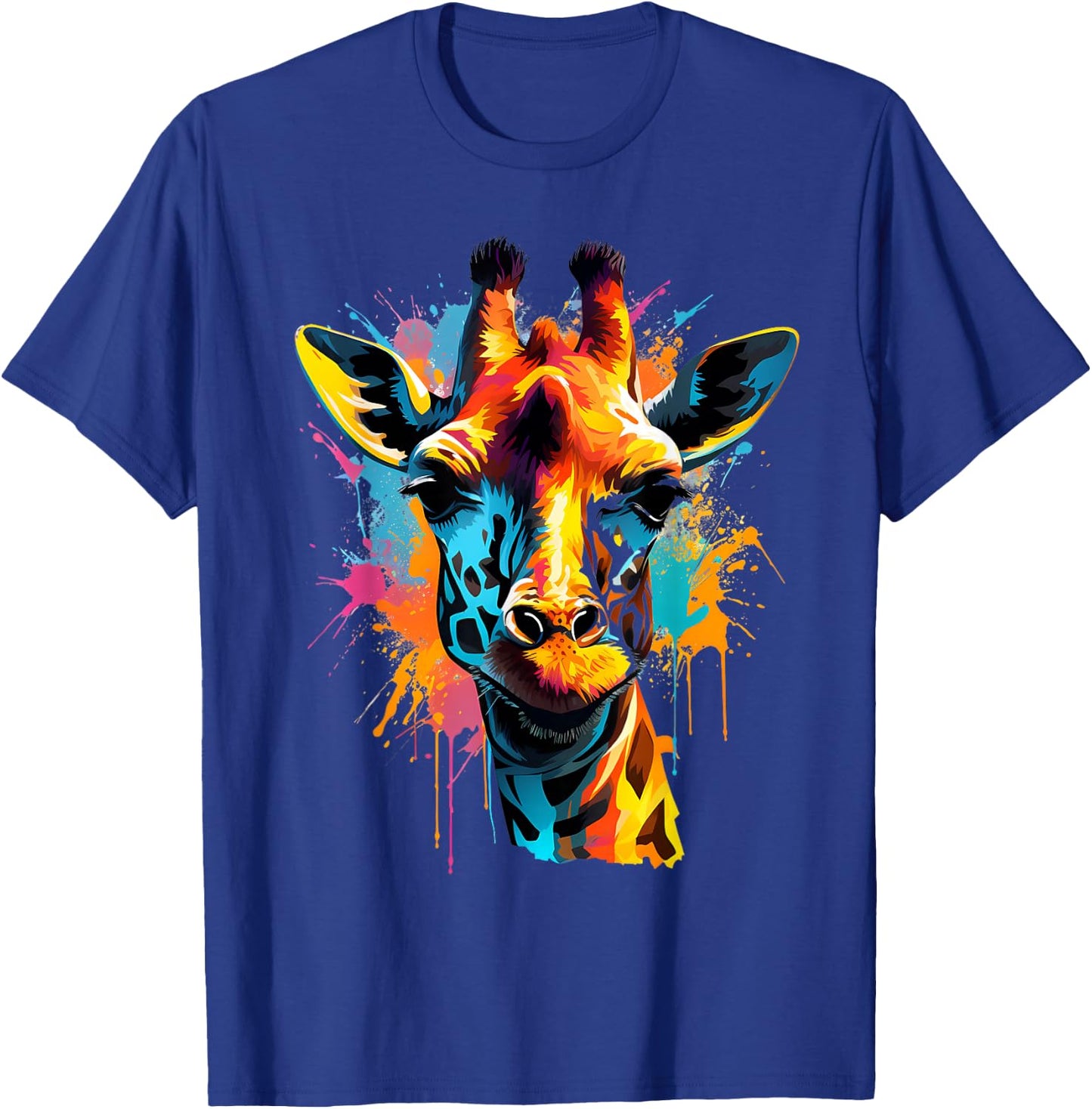 Giraffe Artwork Wildlife Savanna Portrait Colorful Splash T-Shirt - T-Shirt | Royal
