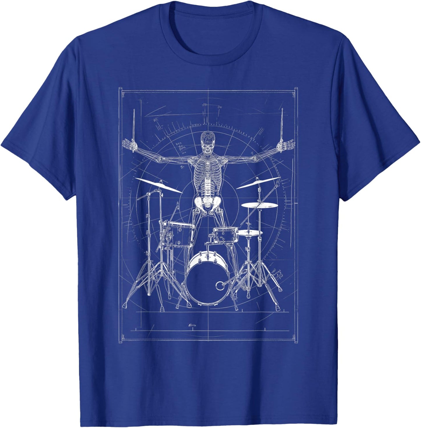 Vitruvian Skeleton Drummer Heavy Metal Drum Da Vinci Mashup T-Shirt - T-Shirt | Royal