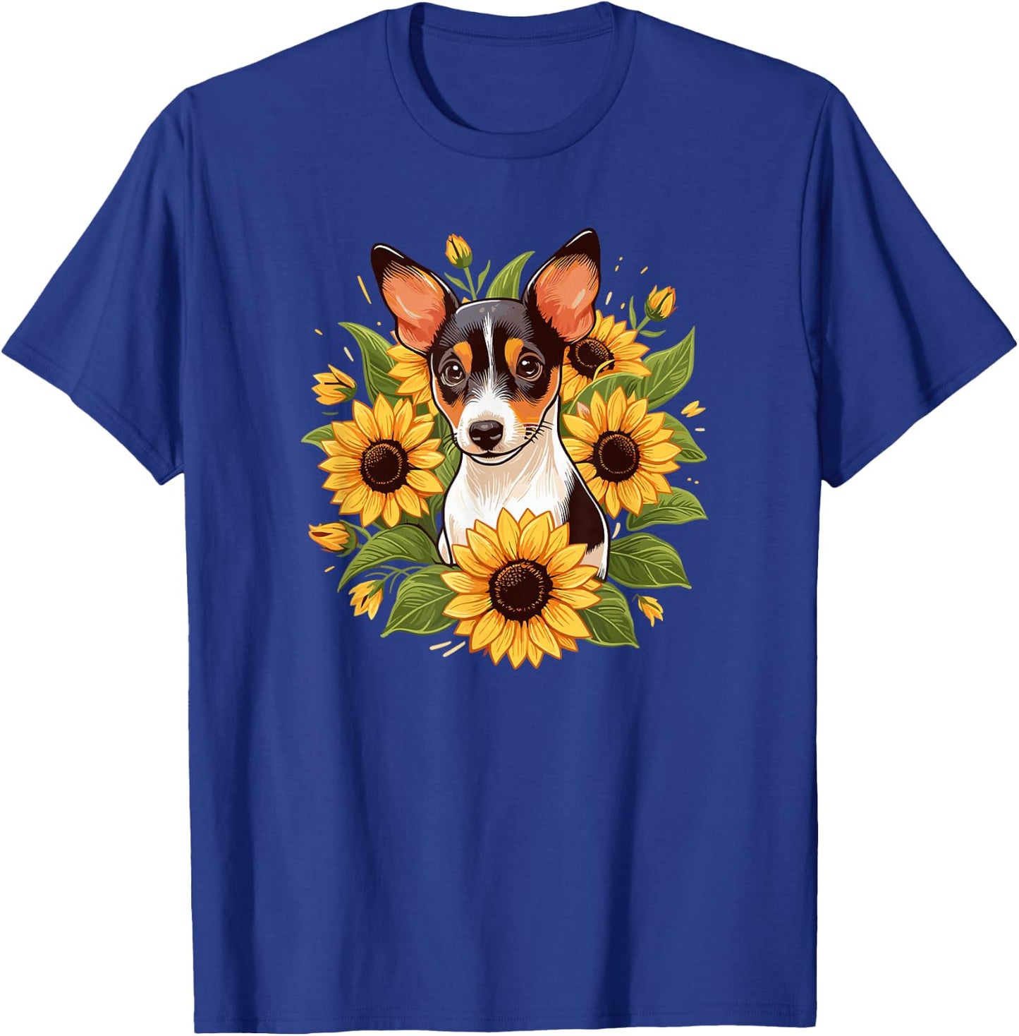 Cute Funny Sunflowers Rat Terrier Lover T-Shirt - T-Shirt | Royal