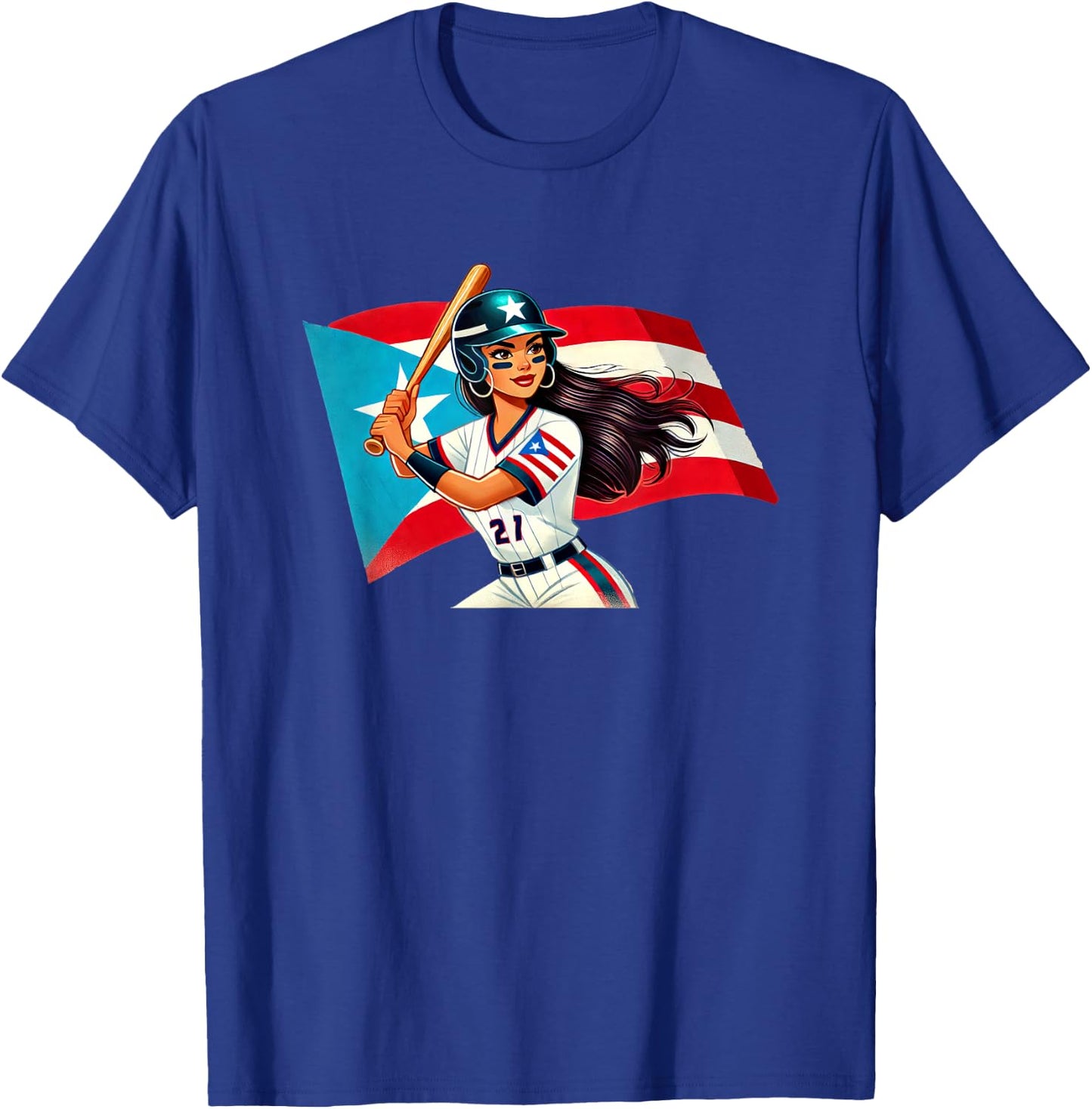 Puerto Rico Softball Baseball Boricua Flag Bat Helmet T-Shirt - T-Shirt | Royal