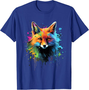 Cool Fox on colorful painted Fox T-Shirt - T-Shirt | Royal
