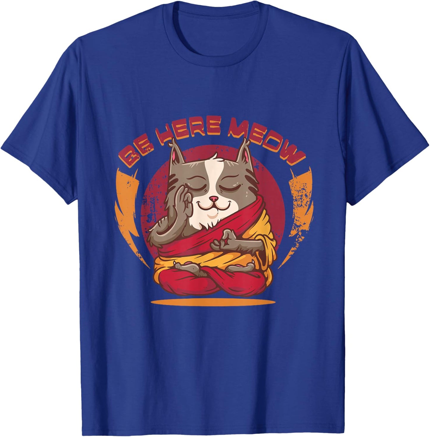Be Here Meow Cat Doing Yoga Cat Lover Meditation Cat Owner T-Shirt - T-Shirt | Royal
