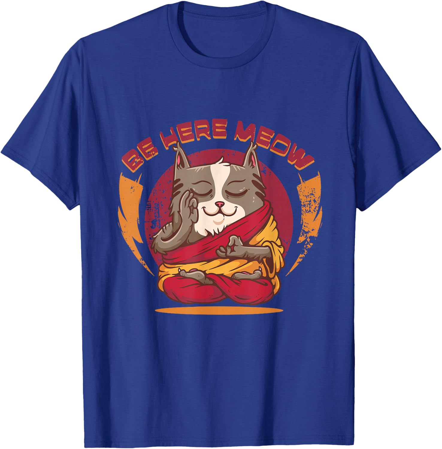 Be Here Meow Cat Doing Yoga Cat Lover Meditation Cat Owner T-Shirt - T-Shirt | Royal