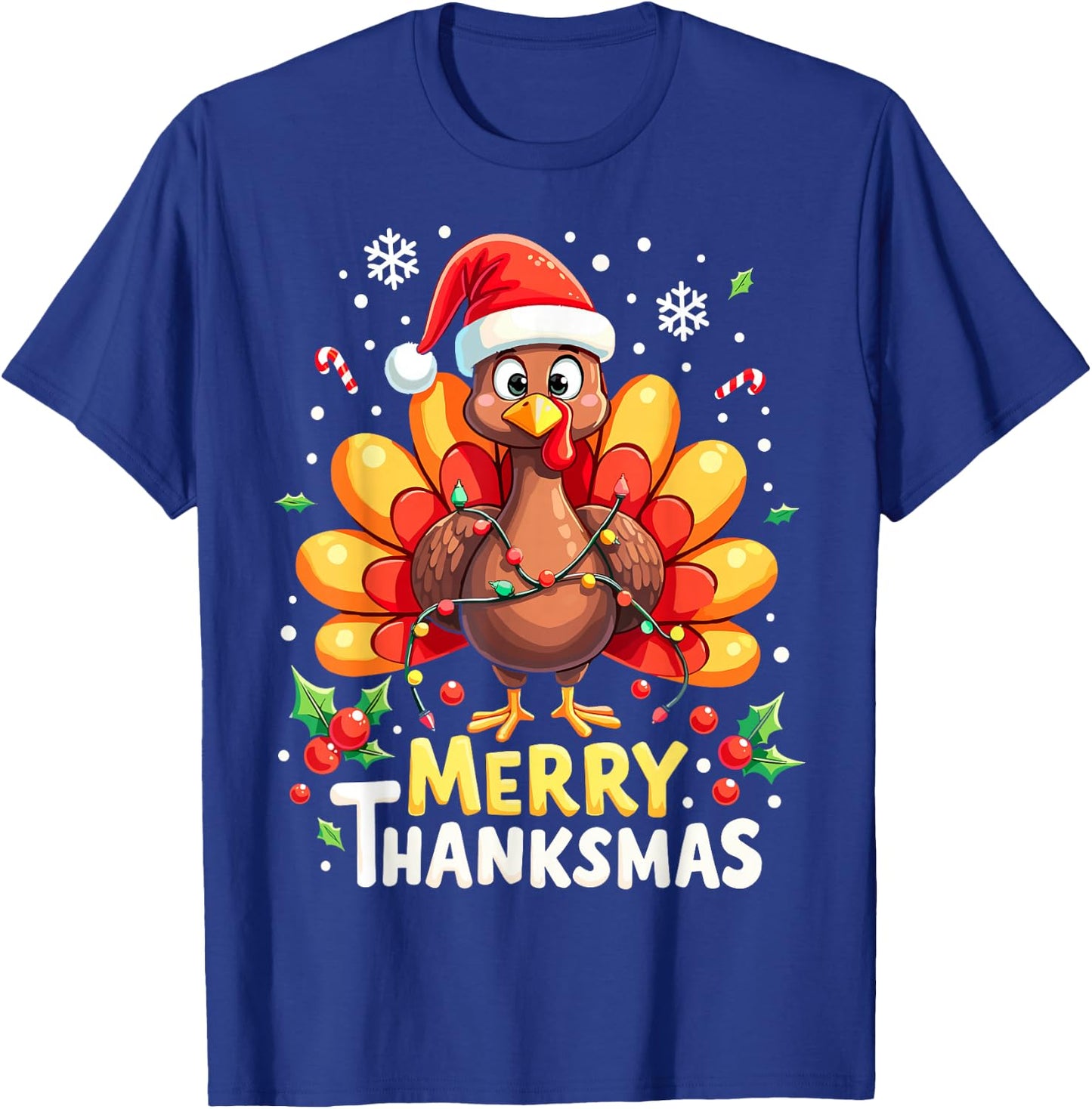 Turkey Santa Happy Merry Thanksmas Thanksgiving Christmas T-Shirt - T-Shirt | Royal