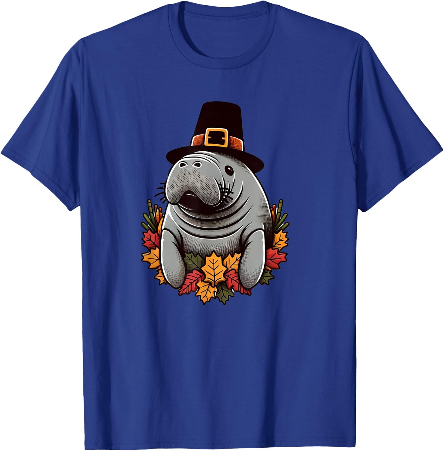 Thanksgiving Manatee Pilgrim Hat Sea Cow Autumn Fall T-Shirt - T-Shirt | Royal