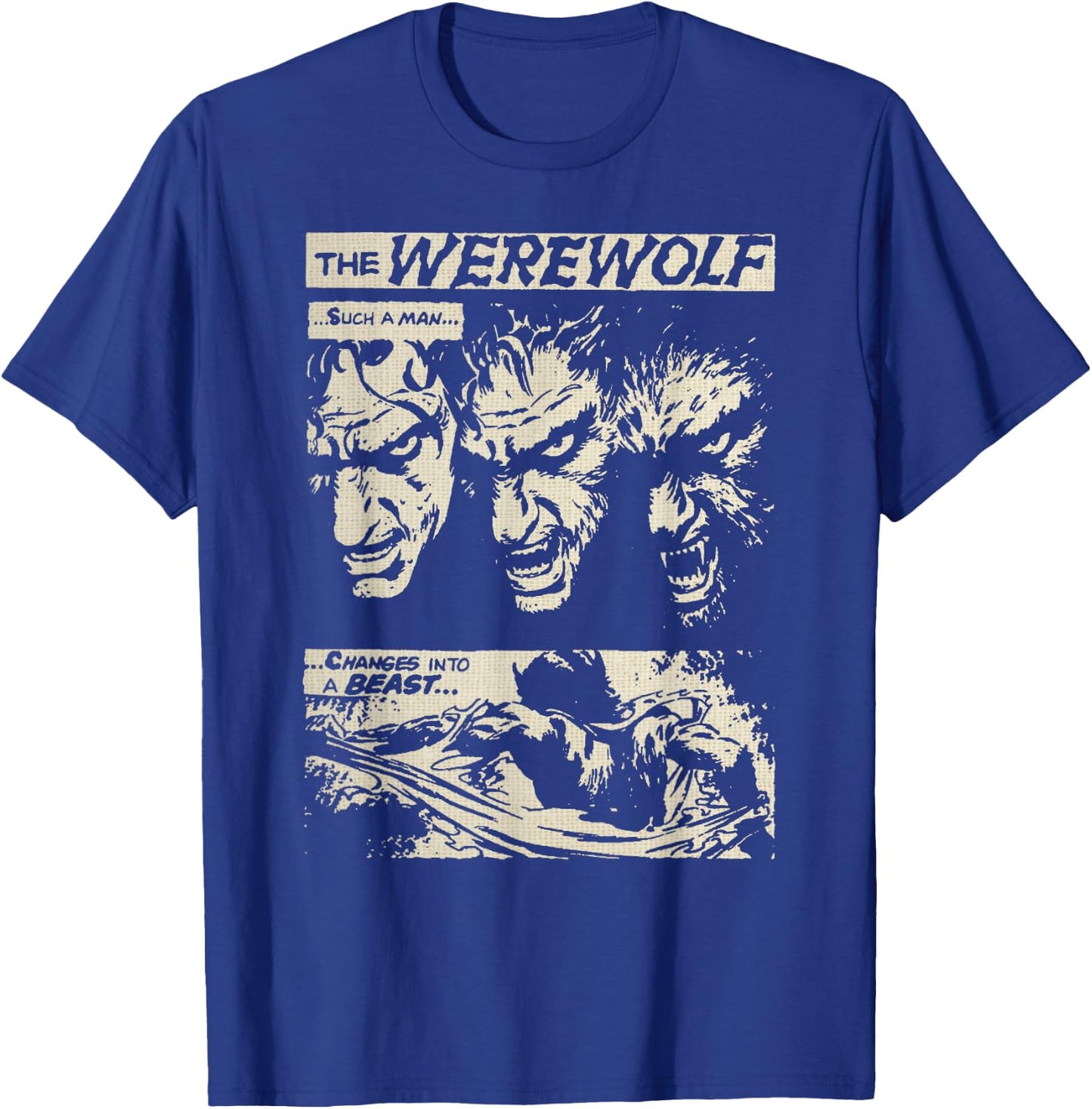 Classic Horror Movie Monster Horror Comic Werewolf Man Wolf T-Shirt - T-Shirt | Royal