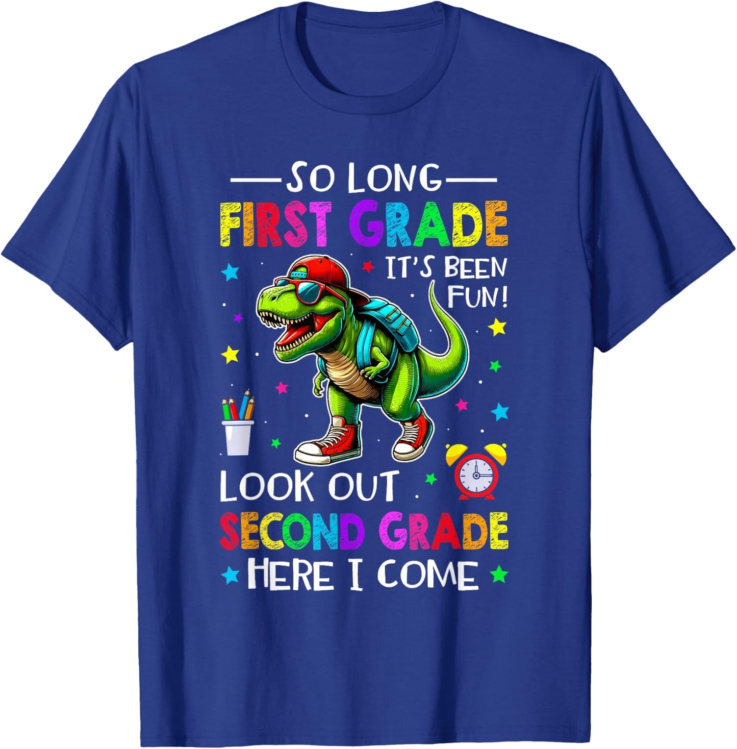 So Long First Grade Hello Second Grade Dinosaur Boys 1st Day T-Shirt - T-Shirt | Royal