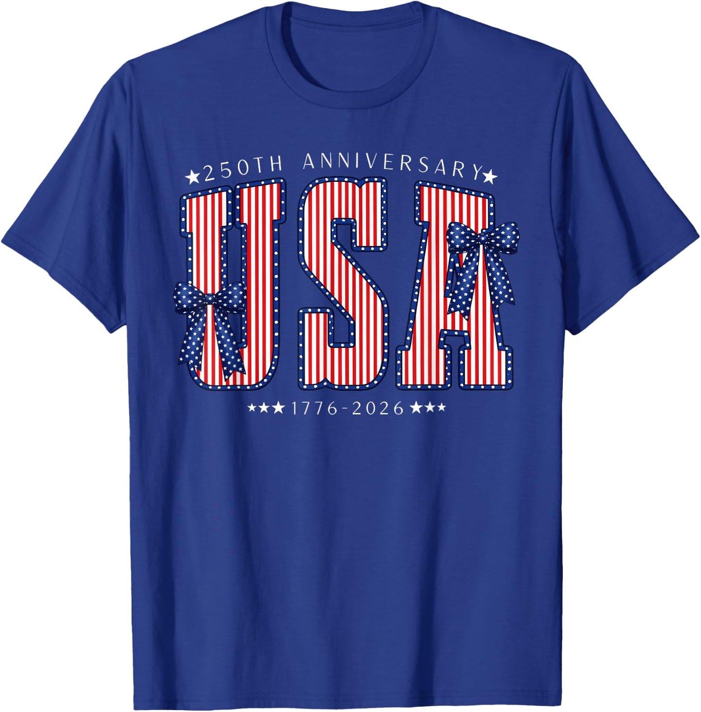 USA 1776 2026 Polka dots with Bows America 250th Anniversary T-Shirt - T-Shirt | Royal