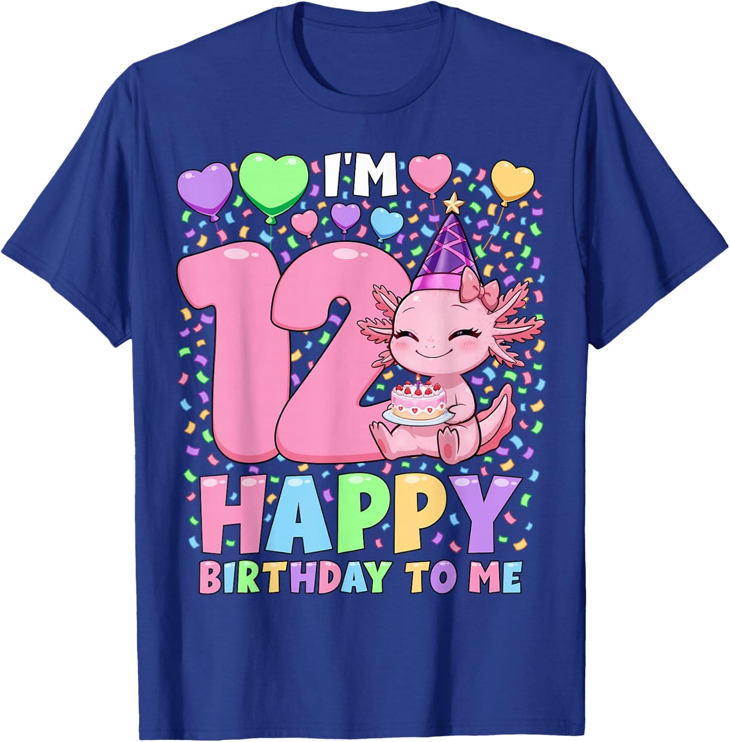 Girls Axolotl Birthday Shirt | 12 Years Old Birthday Axolotl T-Shirt - T-Shirt | Royal