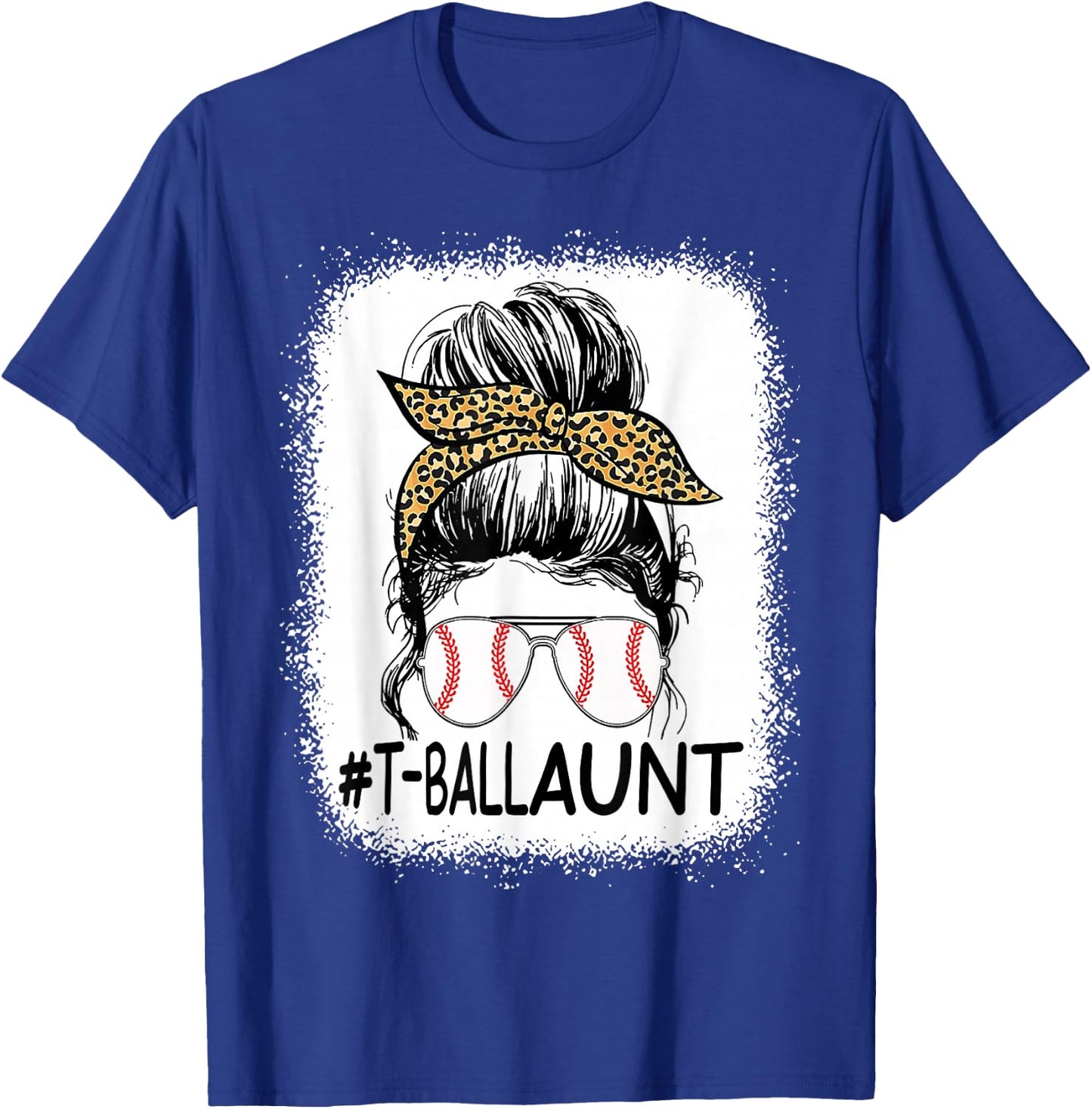 Bleached T-ball Aunt Life Messy Bun Leopard Baseball T-Shirt - T-Shirt | Royal