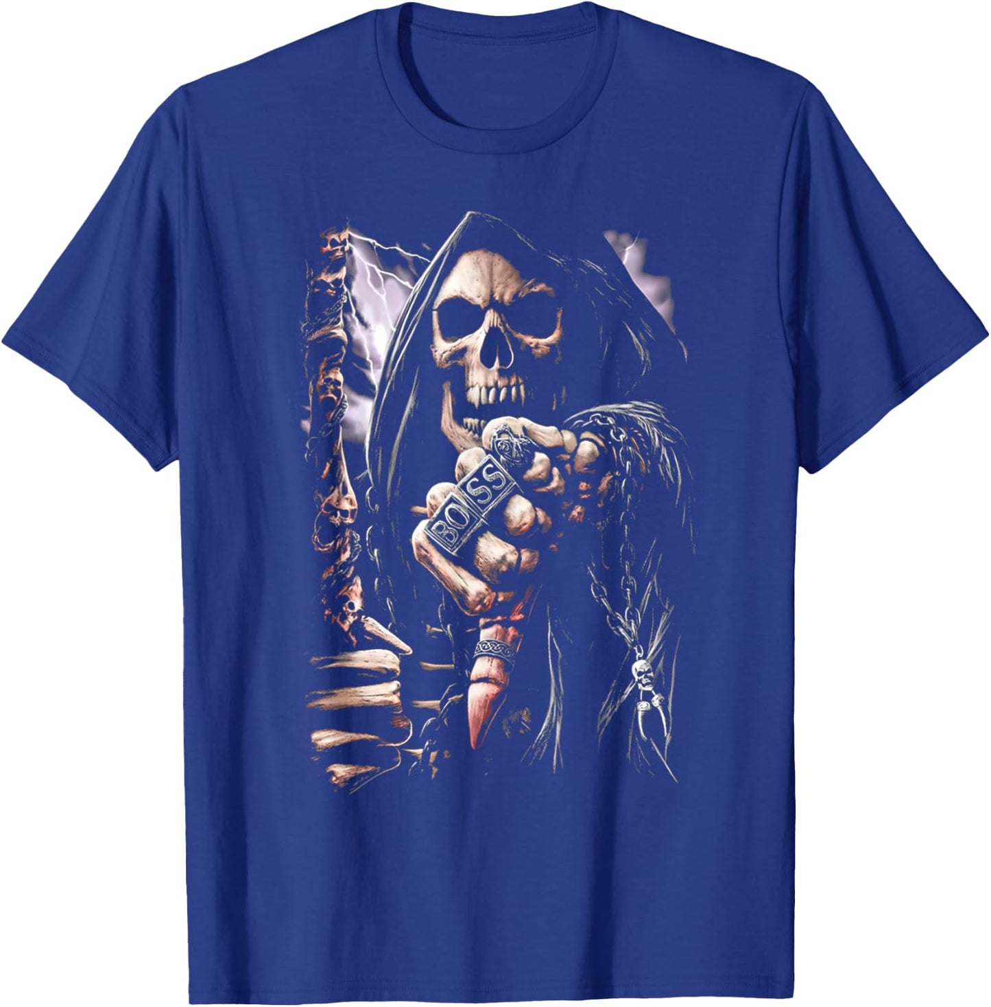 Scary Grim Reaper Boss Ring Death Skeleton Skull Halloween T-Shirt - T-Shirt | Royal