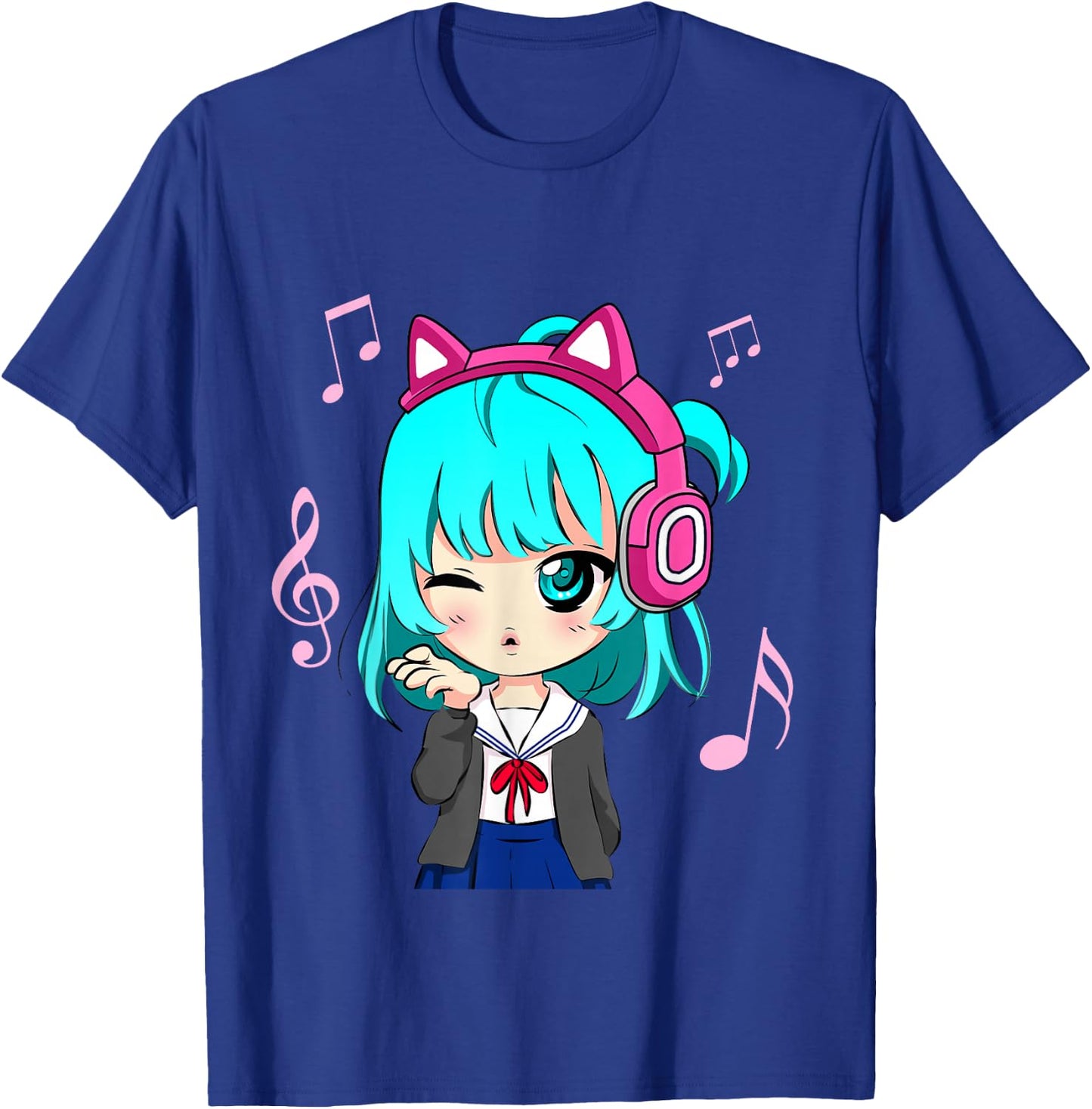Anime and Music Girl for Teen Chibi Graphic Anime Girl Small T-Shirt - T-Shirt | Royal