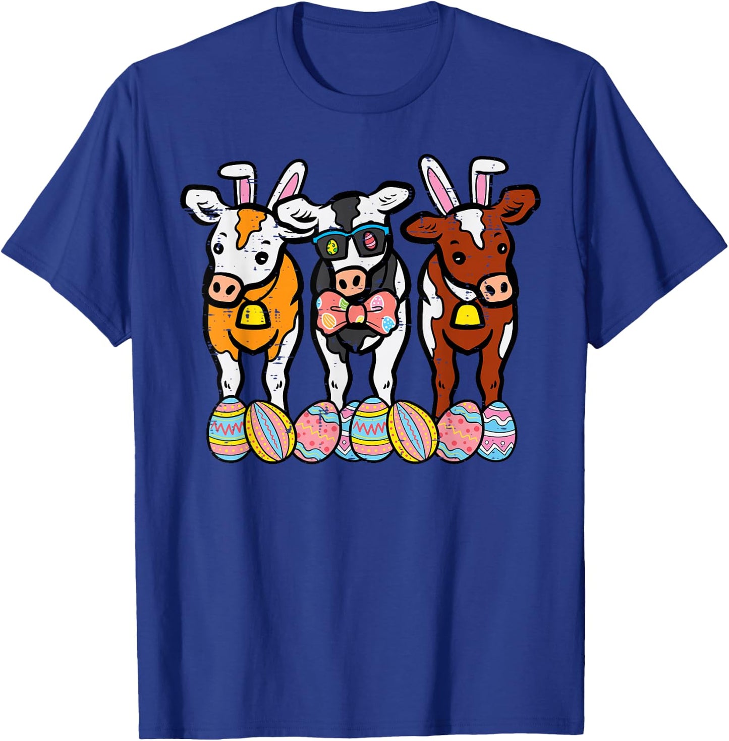 Easter Cow Bunnies Eggs Funny Rabbit Farming Men Women Kids T-Shirt - T-Shirt | Royal