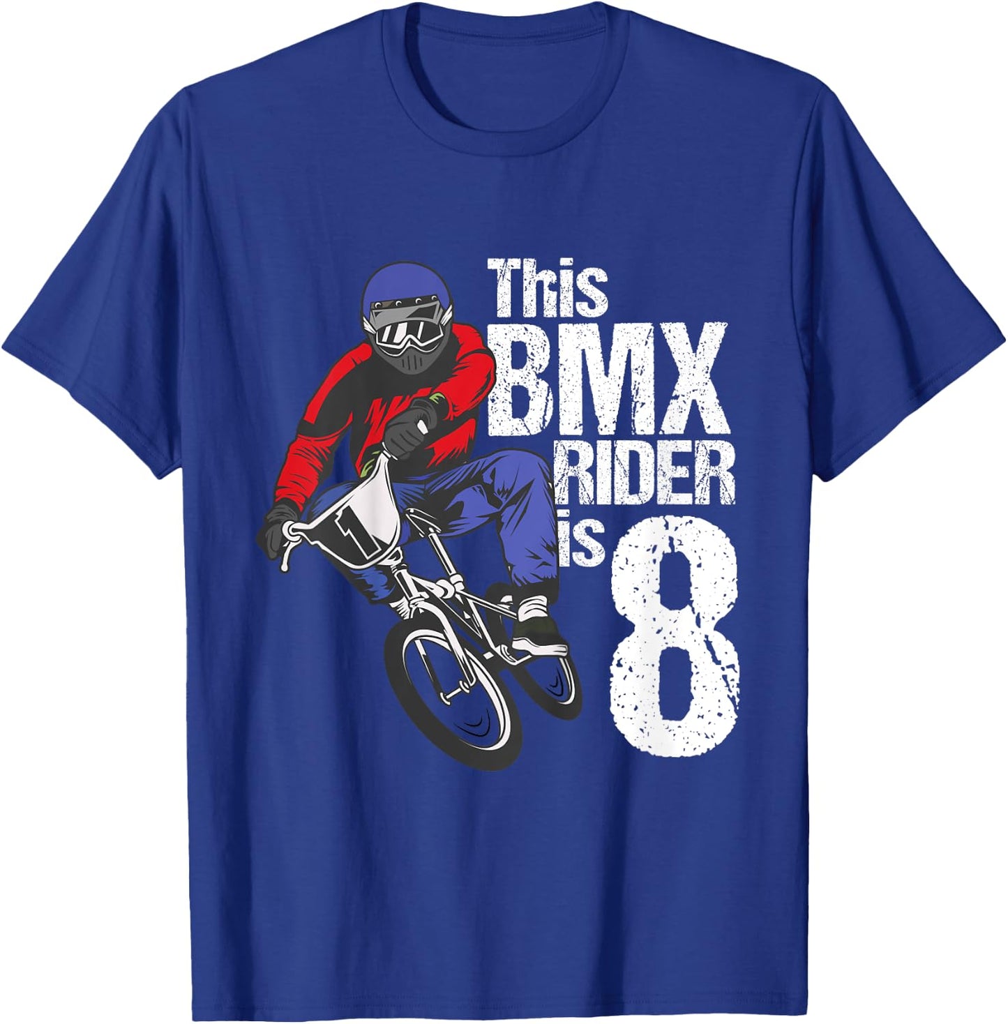 Kids 8 Year Old BMX Birthday Party Boys Dirt Bike Biking 8th Gift T-Shirt - T-Shirt | Royal